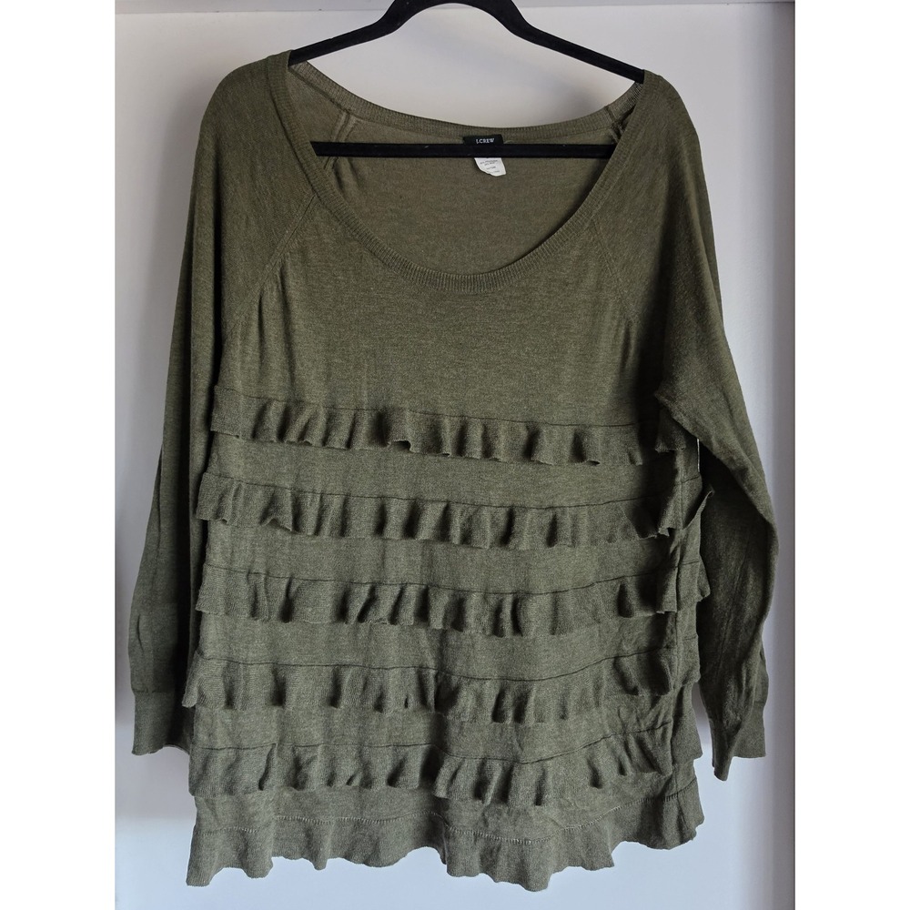 J.Crew Womens Pullover Sweater Size L Olive Green Long Sleeve Round Neck Cotton